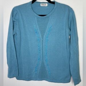 Vintage dainty floral embroidery blue sweater